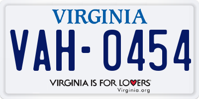 VA license plate VAH0454