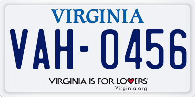 VA license plate VAH0456