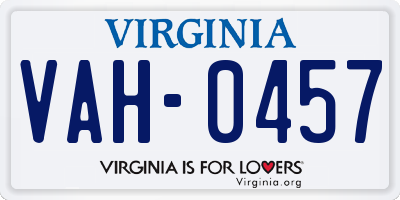 VA license plate VAH0457
