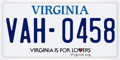 VA license plate VAH0458