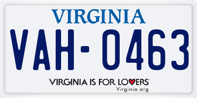 VA license plate VAH0463