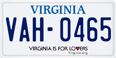 VA license plate VAH0465