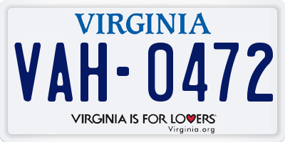 VA license plate VAH0472