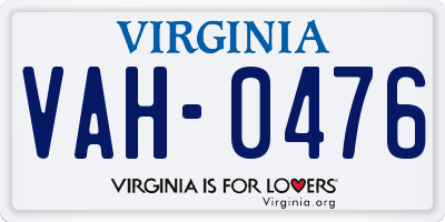 VA license plate VAH0476