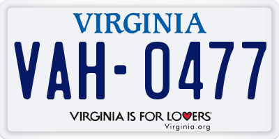 VA license plate VAH0477