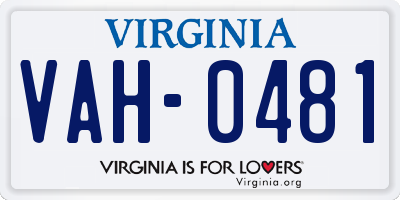 VA license plate VAH0481