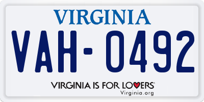 VA license plate VAH0492