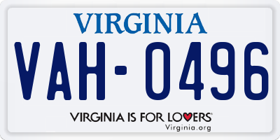 VA license plate VAH0496