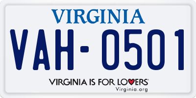 VA license plate VAH0501