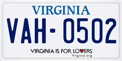VA license plate VAH0502