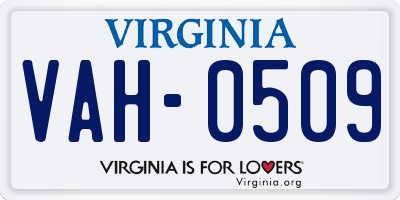 VA license plate VAH0509