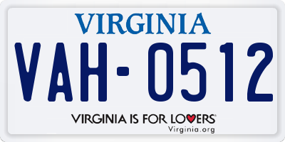 VA license plate VAH0512