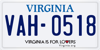 VA license plate VAH0518