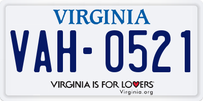 VA license plate VAH0521