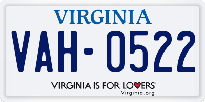 VA license plate VAH0522