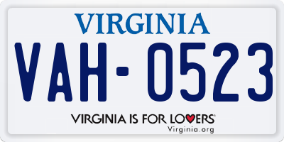 VA license plate VAH0523