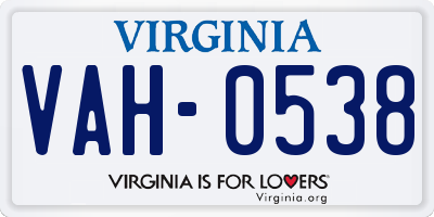 VA license plate VAH0538
