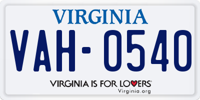 VA license plate VAH0540