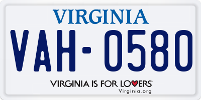 VA license plate VAH0580
