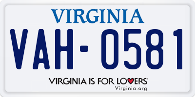 VA license plate VAH0581