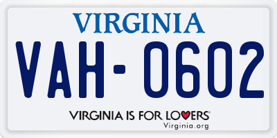 VA license plate VAH0602