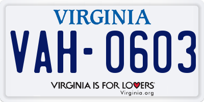 VA license plate VAH0603