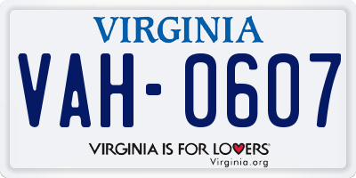 VA license plate VAH0607