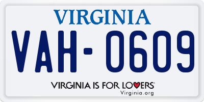 VA license plate VAH0609