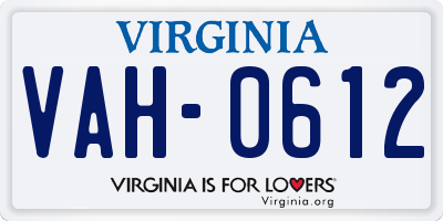 VA license plate VAH0612