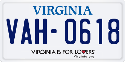 VA license plate VAH0618
