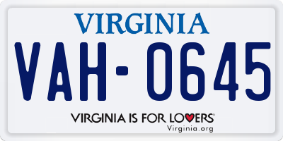 VA license plate VAH0645