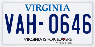VA license plate VAH0646