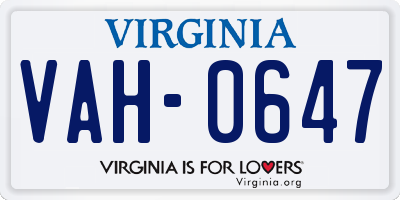 VA license plate VAH0647