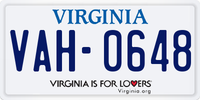 VA license plate VAH0648