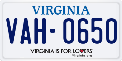 VA license plate VAH0650