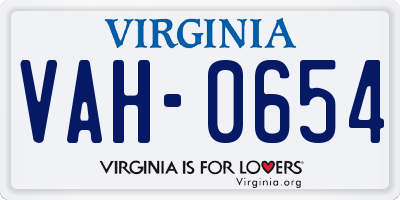 VA license plate VAH0654