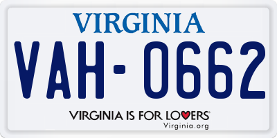 VA license plate VAH0662