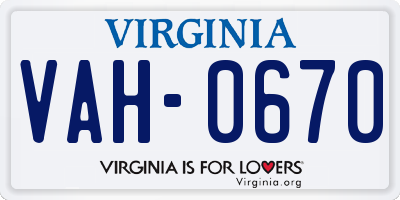 VA license plate VAH0670