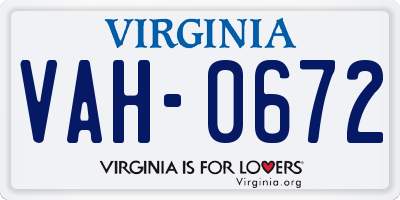 VA license plate VAH0672