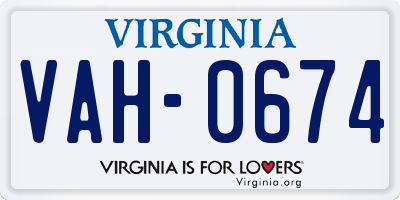 VA license plate VAH0674