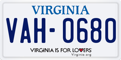 VA license plate VAH0680