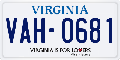 VA license plate VAH0681