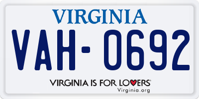 VA license plate VAH0692