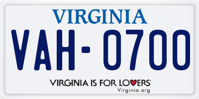 VA license plate VAH0700