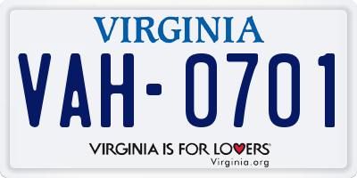 VA license plate VAH0701