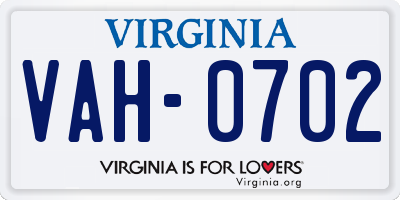 VA license plate VAH0702