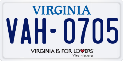 VA license plate VAH0705