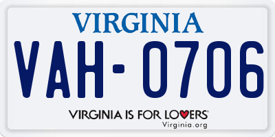 VA license plate VAH0706