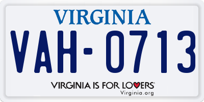 VA license plate VAH0713
