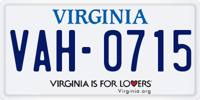 VA license plate VAH0715